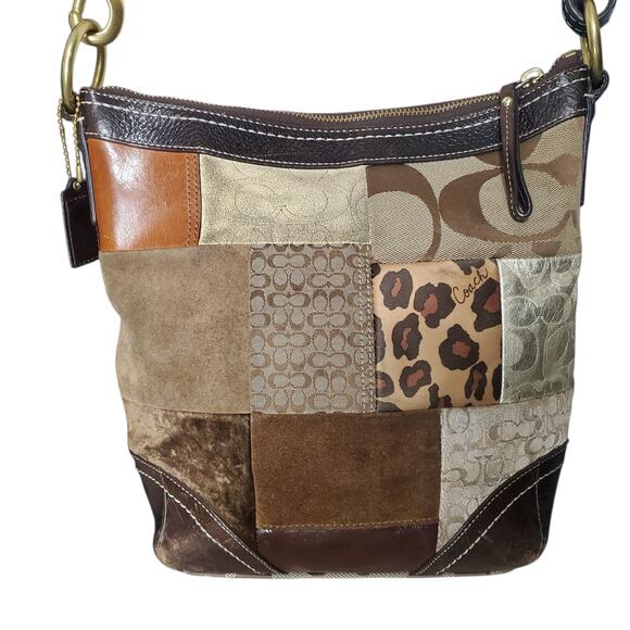 Y2k Coach F12840 Patchwork Signature Crossbody Canvas Leather Hobo Bag - Picture 6 of 15